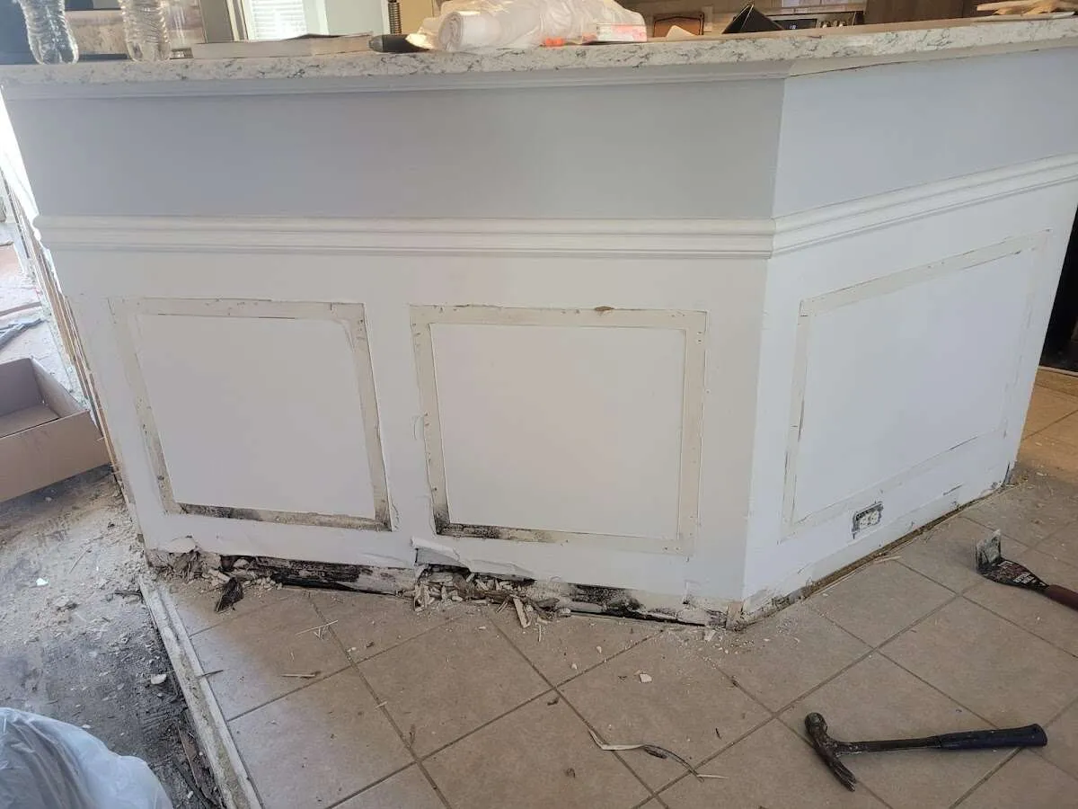 Water damage and mold on kitchen during Sewage Cleanup & Sanitation in Mount Carmel